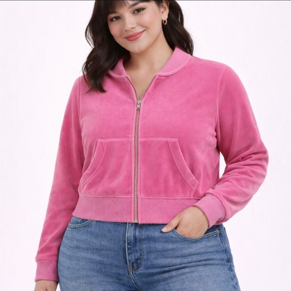 None Tops - ✨ Pink Velour Zip-Up Jacket | Y2K Barbiecore Lounge Hoodie | Size M EUC ✨